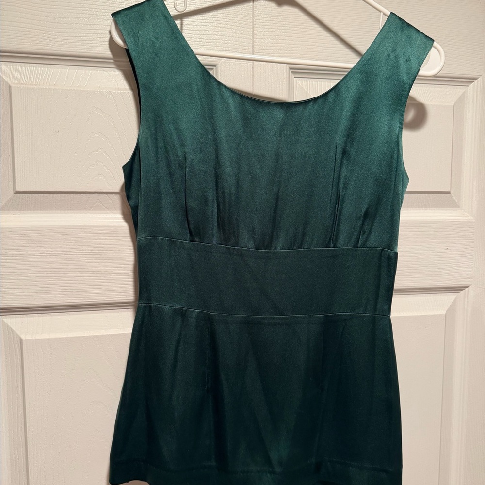French Connection Emerald Green Satin Scoop Neck Tank